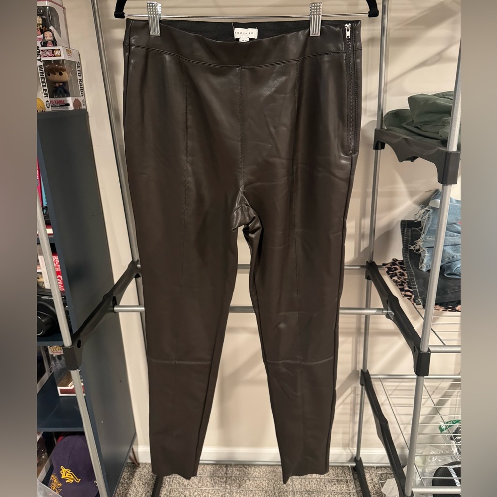 NEW UNWORN Topshop brown vegan leather leggings